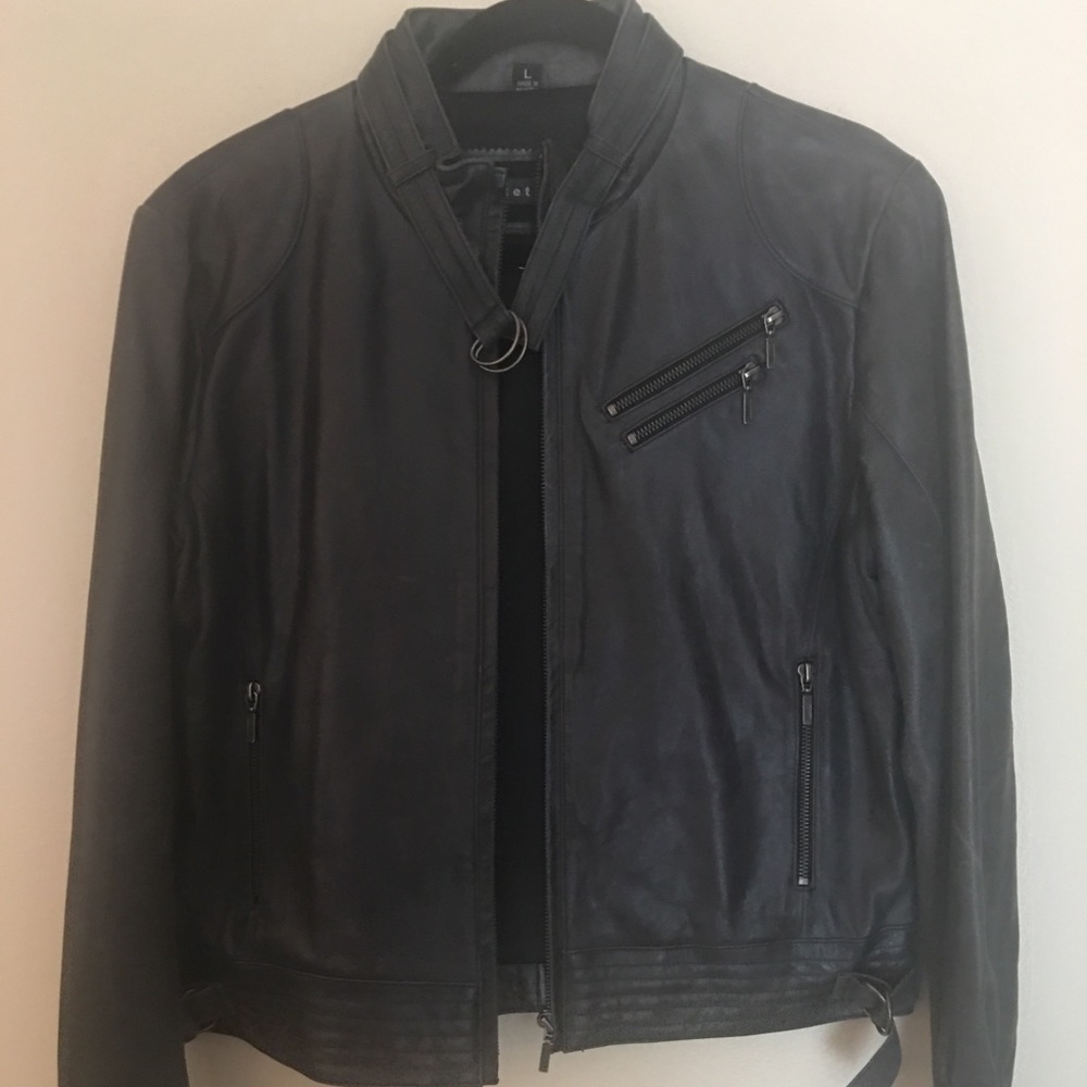 Gray Leather Motorcycle Jacket size large